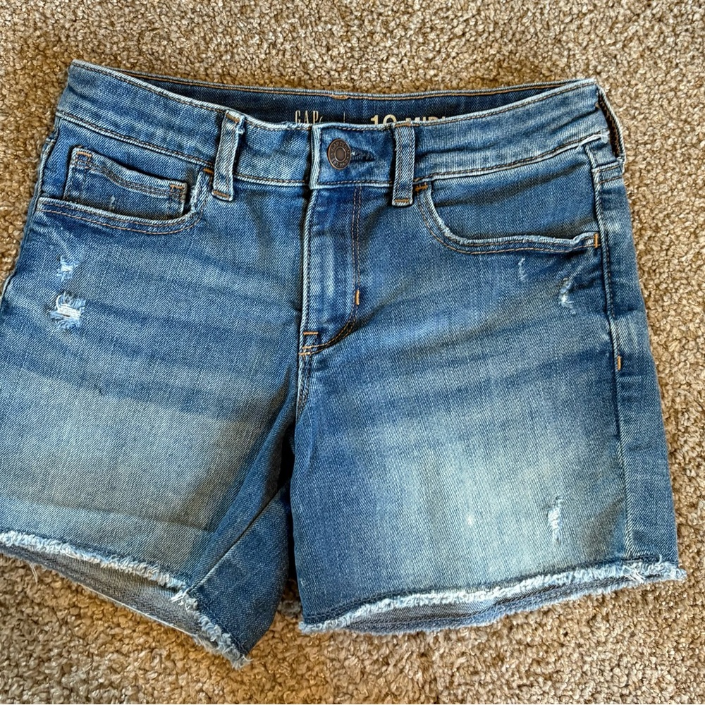GAP Girls Distressed MIDI Medium Blue Jean Shorts